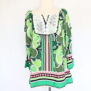 Crown & Ivy Women Tunic Top NEW Shirt Small PomPom Trim Crochet Knit